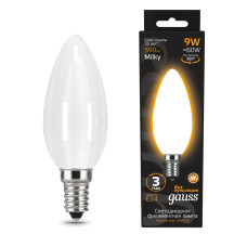 103201109 Лампа Gauss Filament Свеча 9W 590lm 3000К Е14 milky LED 1/10/50