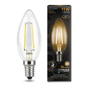 103801111 Лампа Gauss Filament Candle E14 11W 2700K 720lm 1/10/50