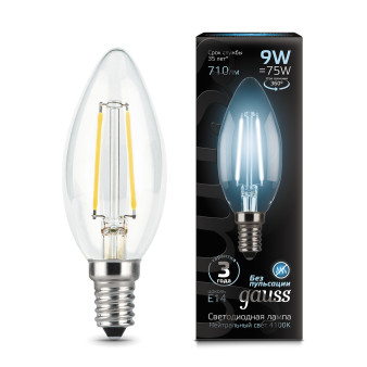 103801209 Лампа Gauss LED Filament Candle, E14, 9W, 4100K 1/1/50, шт