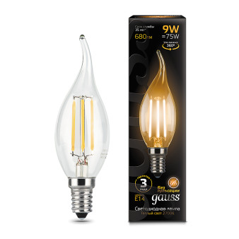 104801109 Лампа Gauss LED Filament Candle tailed, E14, 9W, 2700K 1/1/50, шт