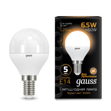 105101107 Лампа Gauss LED Globe E14 6.5W 100-240V 2700K 1/10/50