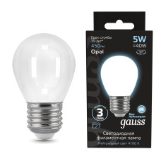 105202205 Лампа Gauss LED Filament Globe OPAL E27 5W 4100K 1/10/50, шт