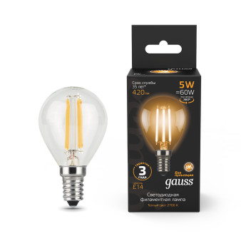 105801105 Лампа Gauss LED Filament Globe E14 5W 2700K 1/10/50, шт