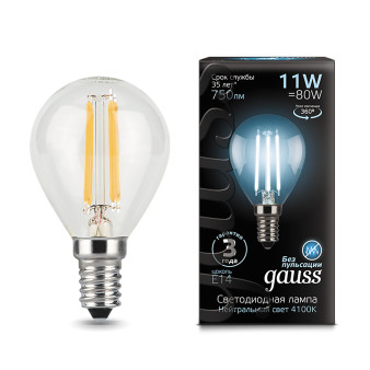 105801211 Лампа Gauss LED Filament Шар E14 11W 750lm 4100K 1/10/50