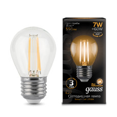 105802107 Лампа Gauss LED Filament Globe E27 7W 2700К 1/10/50, шт