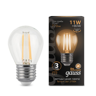 105802111 Лампа Gauss LED Filament Globe E27 11W 2700K 720lm 1/10/50