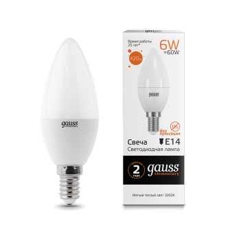 33116 Лампа Gauss LED Elementary Candle 6W E14 2700K 1/10/50